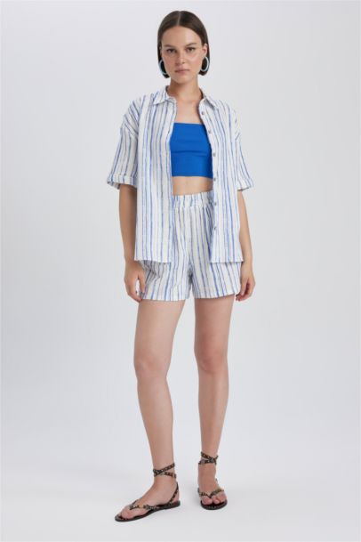 Regular Fit Muslin Striped High Waist Shorts