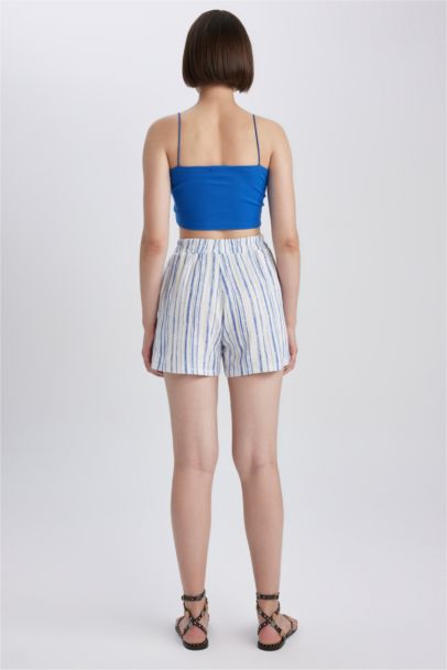 Regular Fit Muslin Striped High Waist Shorts