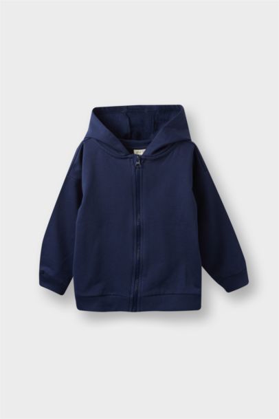 Kapüşonlu Basic Düz İçi Yumuşak Tüylü Fermuarlı Sweatshirt Erkek Bebek