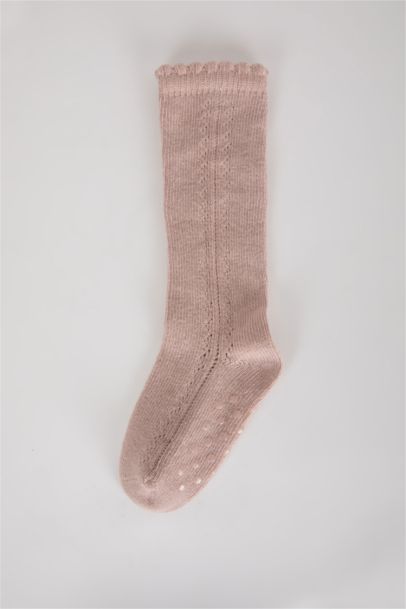 Kız Bebek Kaydırmaz Taban Pamuklu Uzun Çorap