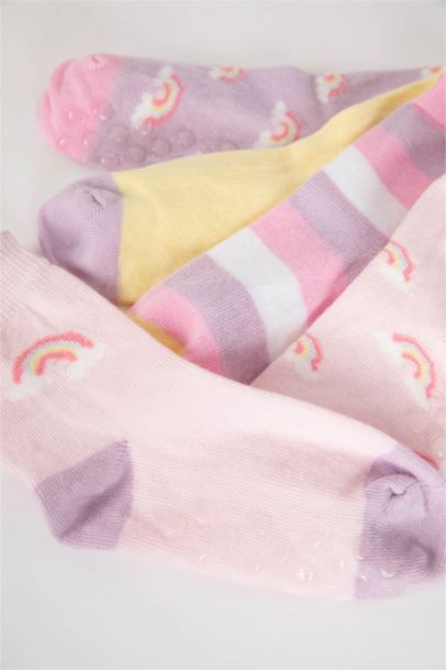 Kız Bebek Kaydırmaz Taban 5'li Pamuklu Uzun Çorap