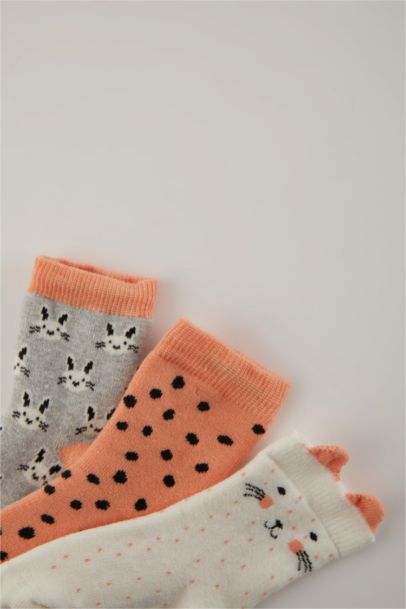 Kız Bebek Kaydırmaz Taban 3'lü Pamuklu Havlu Çorap