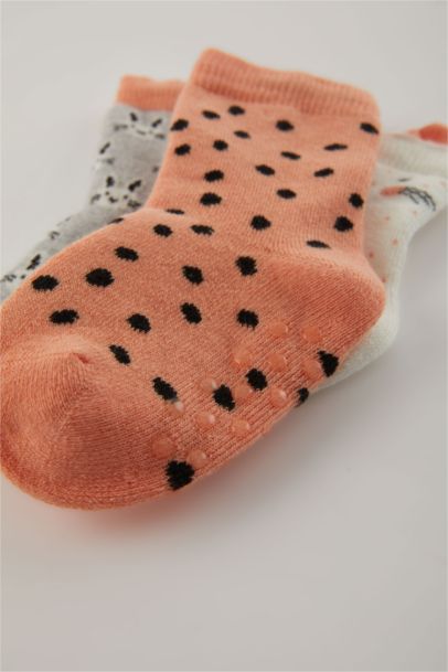 Kız Bebek Kaydırmaz Taban 3'lü Pamuklu Havlu Çorap