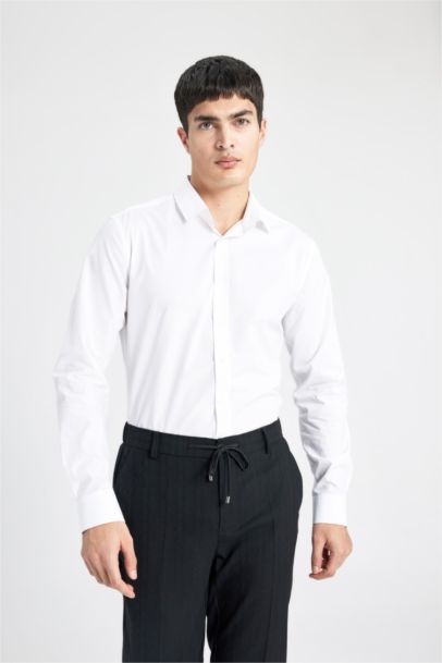 Slim Fit Italian Collar Non Iron Long Sleeve Shirt