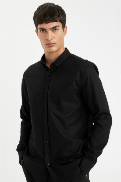 Regular Fit Polo Collar Oxford Long Sleeve Shirt