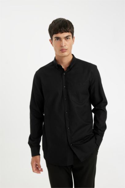 Regular Fit Polo Collar Oxford Long Sleeve Shirt