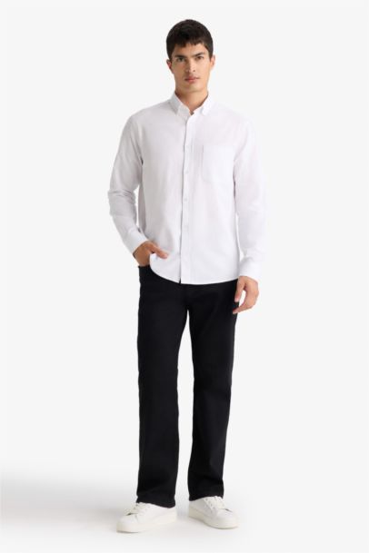 قميص بولو كم طويل أوكسفورد قصة عادية