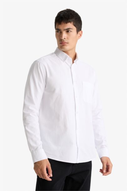 قميص بولو كم طويل أوكسفورد قصة عادية