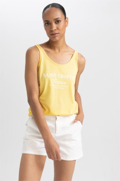Regular Fit Slogan Crew Neck Sleeveless Tank Top