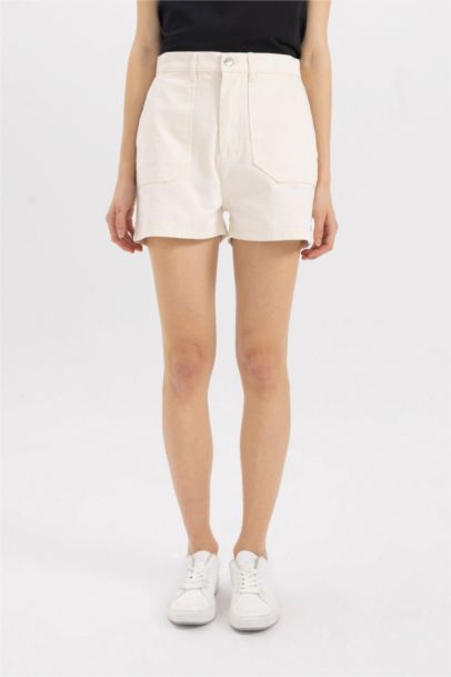 Gabardine High Waist Double Hem Shorts