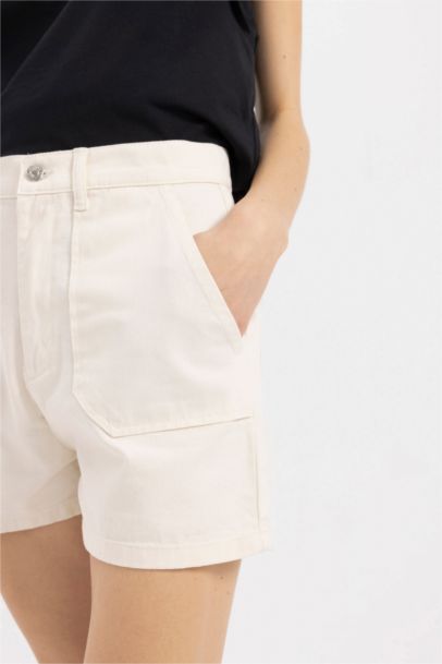 Gabardine High Waist Double Hem Shorts