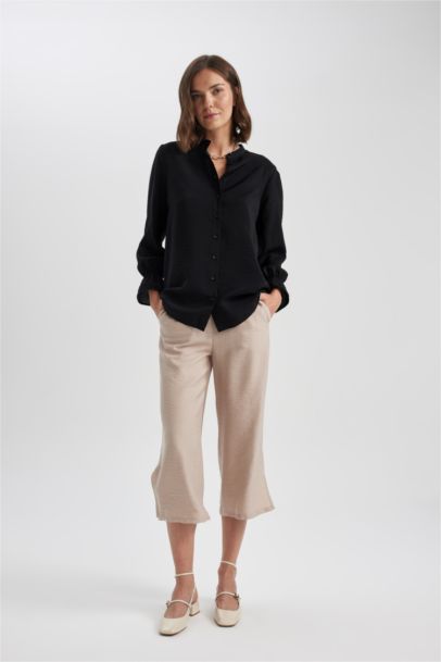 Linen Look High Waist Wide Leg Capri