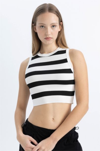 Slim Fit Crew Neck Striped Crop Top