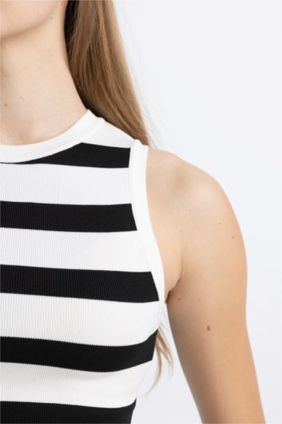 Slim Fit Crew Neck Striped Crop Top