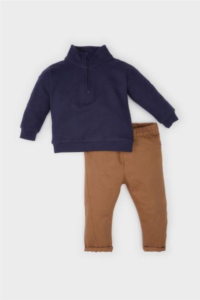 Ensemble Sweatshirt zippé à col montant et pantalon à taille élastique pour Bébé Garçon