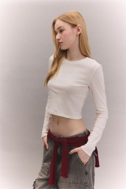 Fitted Ribbon Basic Long Sleeve T-Shirt