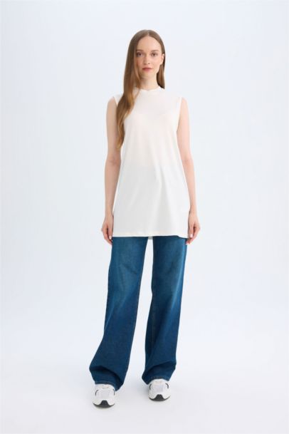 Regular Fit Bisiklet Yaka Kolsuz Basic Düz Tunik