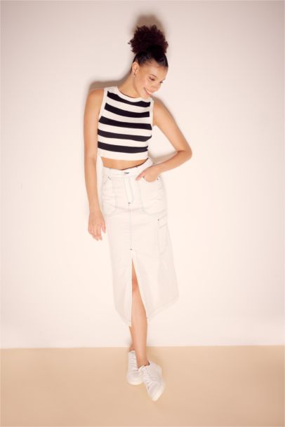 Kargo Fit Poplin Midi %100 Pamuk Etek