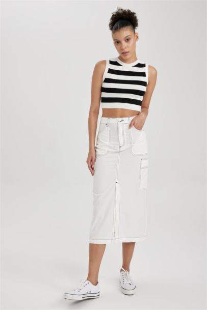 Kargo Fit Poplin Midi %100 Pamuk Etek