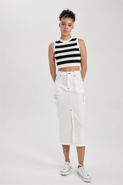 Kargo Fit Poplin Midi %100 Pamuk Etek