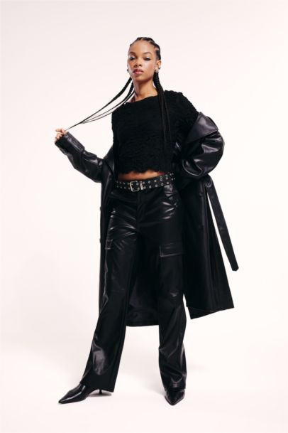 Cool Straight Fit Cargo Faux Leather Trousers