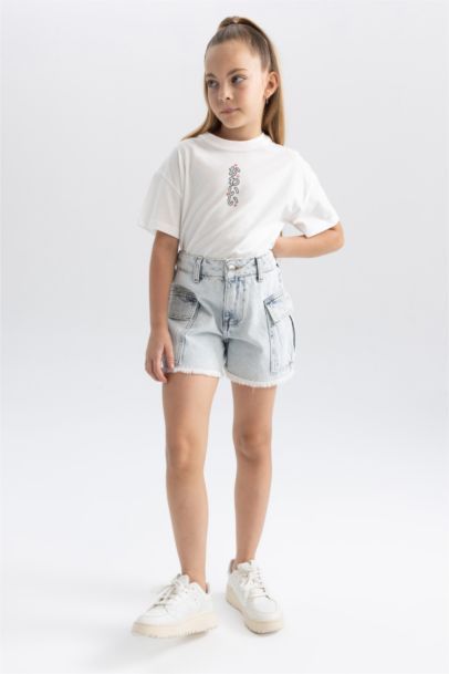 Kargo Fit Jean Şort Kız Çocuk