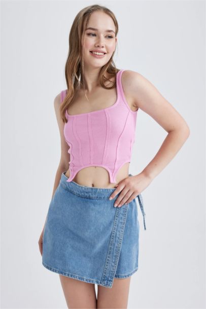 Fitted Korse Görünümlü Fitilli Kaşkorse Atlet