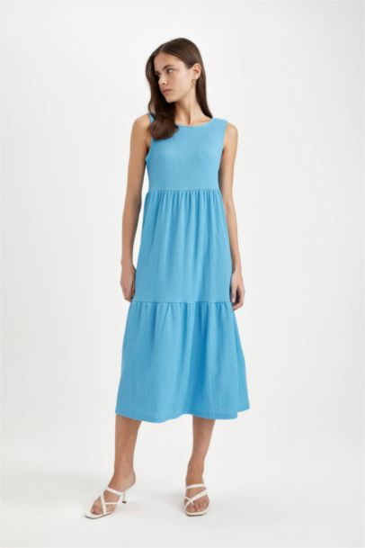 Crew Neck Wrap Sleeveless Midi Dress