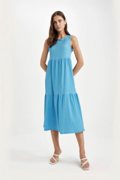 Crew Neck Wrap Sleeveless Midi Dress