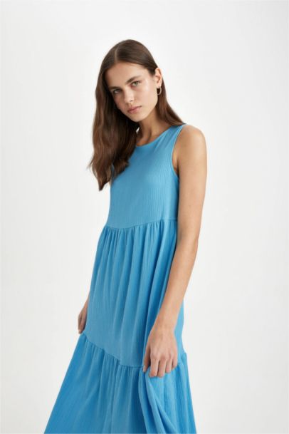 Crew Neck Wrap Sleeveless Midi Dress