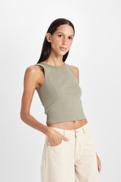 Slim Fit Halter Neck Corduroy Tank Top