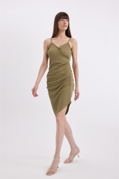 فستان ميدي منسوج بوديكون بحمالات وياخة لف