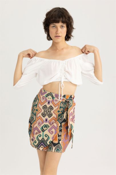 Fıtted V Yaka Krinkıl Viskon Kısa Kollu Bluz