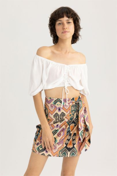 Fıtted V Yaka Krinkıl Viskon Kısa Kollu Bluz