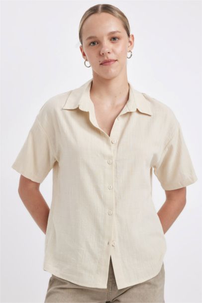 Chemise Oversize à Manches Courtes Aspect Lin