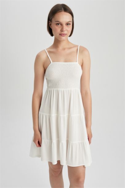 Robe Tissée À Manches Courtes en Viscose