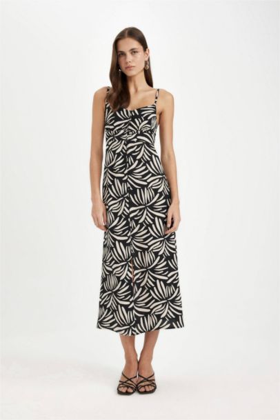 Ethnic Patterned Strap Midi Dress