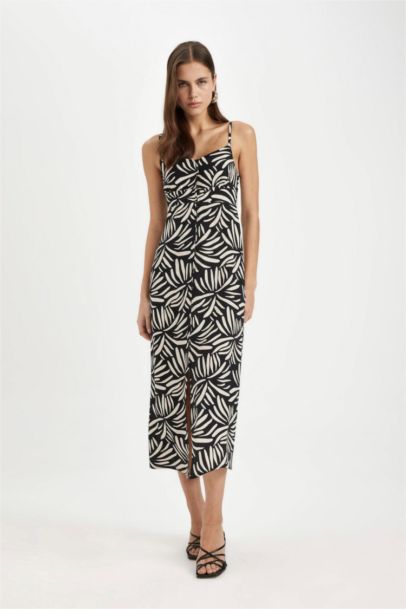 Ethnic Patterned Strap Midi Dress