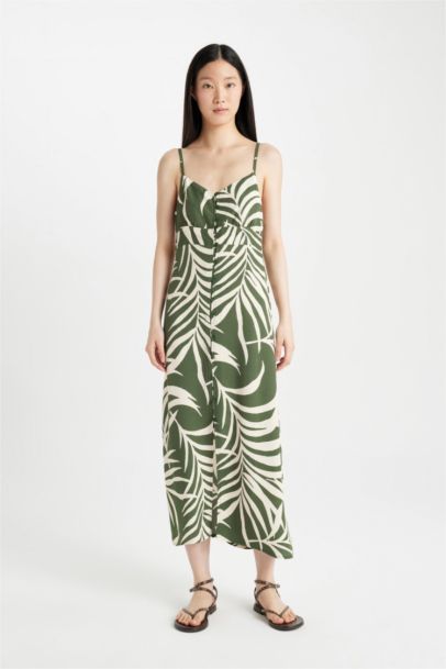 Sweetheart Neckline Ethnic Patterned Strap Midi Dress