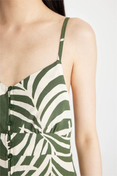 Sweetheart Neckline Ethnic Patterned Strap Midi Dress