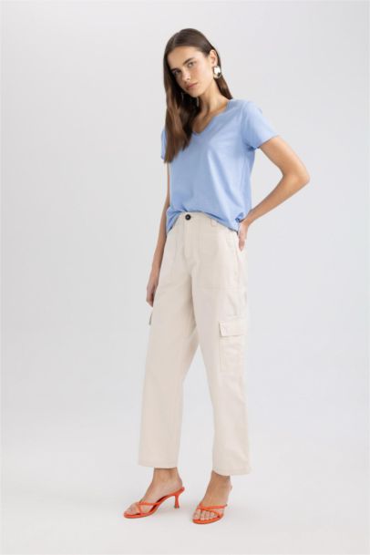 Wide Leg With Cargo Pocket Gabardine Trousers