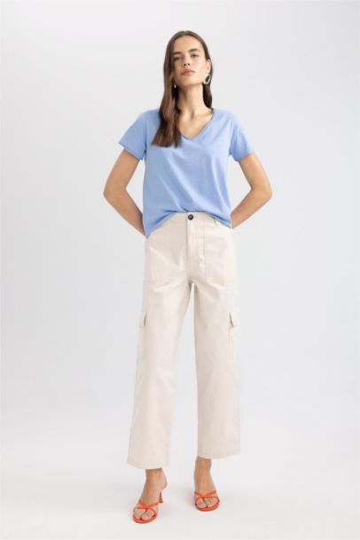 Wide Leg With Cargo Pocket Gabardine Trousers