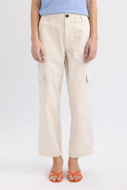 Wide Leg With Cargo Pocket Gabardine Trousers