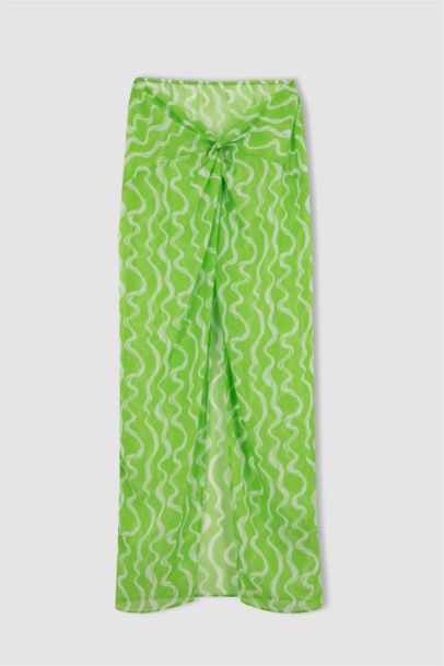 Regular Fit Desenli Şifon Plaj Eteği