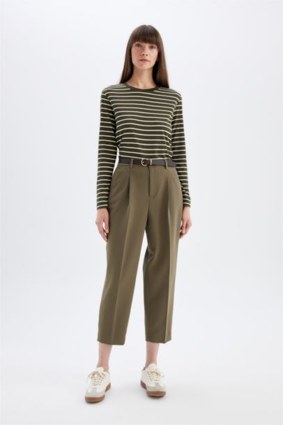 T-Shirt À Manches Longues En Tricot Coupe Régulière Rayé Col Ras Du Cou