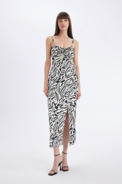 A-Line Sweetheart Neck Zebra Strap Maxi Dress