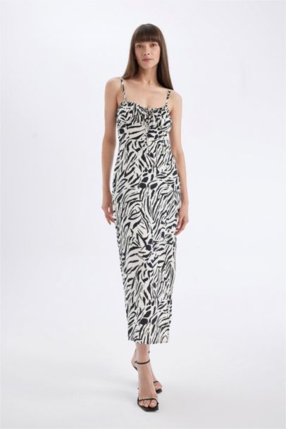 A-Line Sweetheart Neck Zebra Strap Maxi Dress