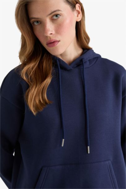 Relax Fit Hooded Basic Thick Fabric Sweatshirt