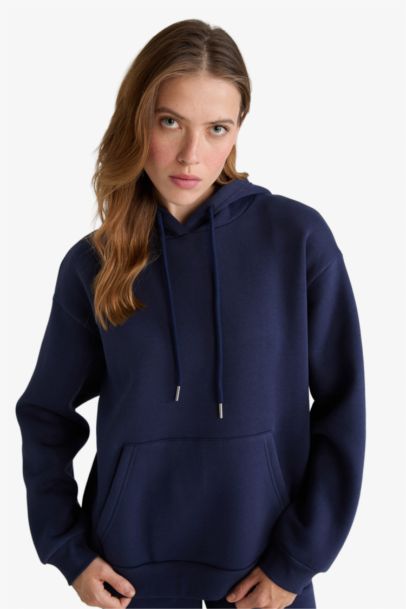 Relax Fit Hooded Basic Thick Fabric Sweatshirt