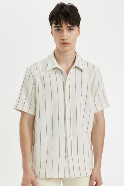 Regular Fit Striped Cotton Short Sleeve Shirt